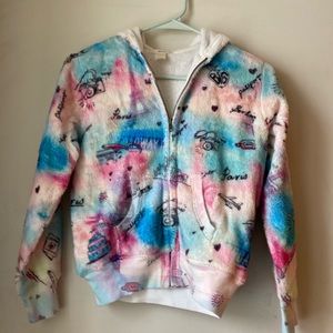 Cute zippered plush hooded jacket, girls Large